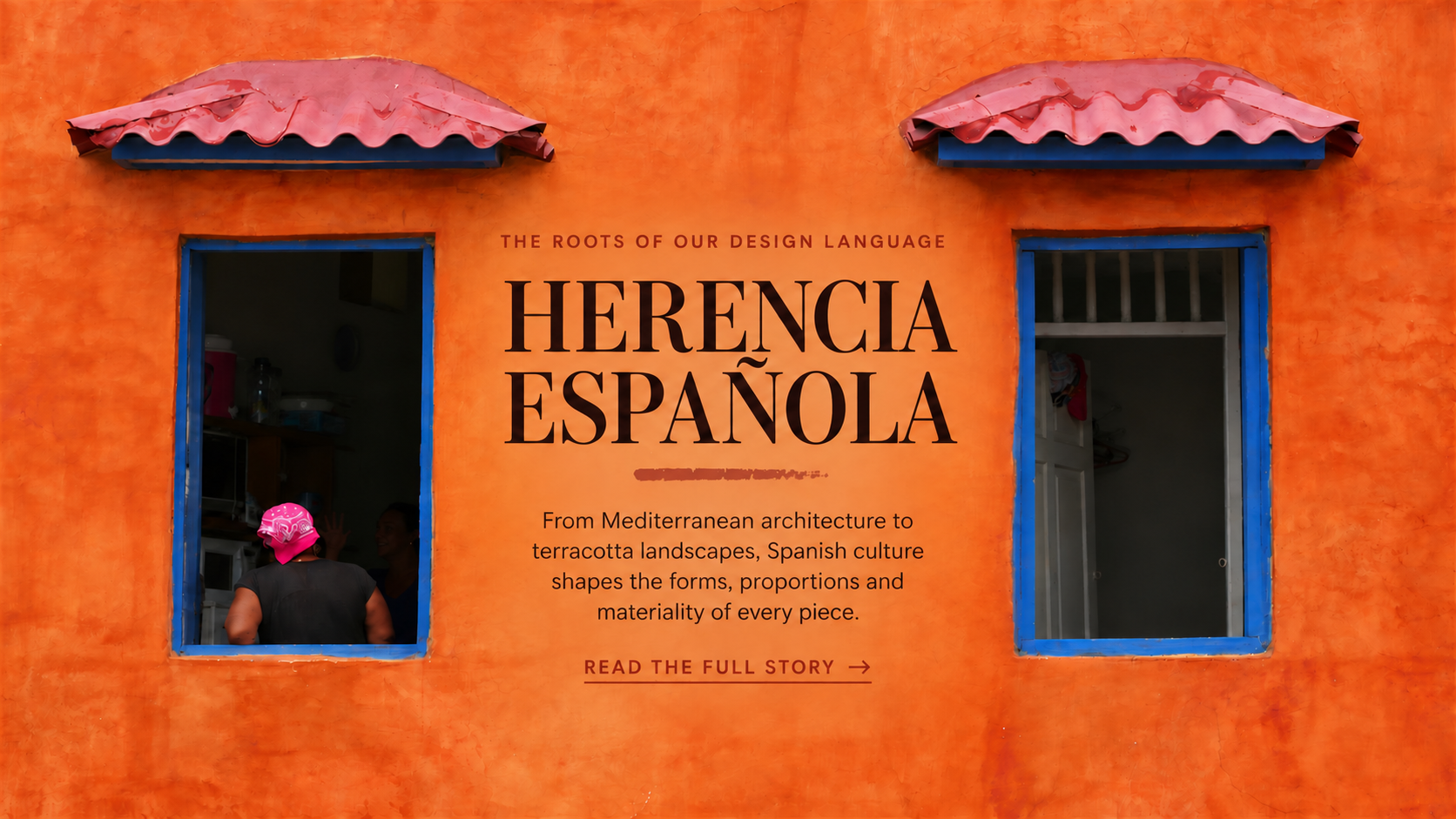 Herencia Española — orange façade with blue shutters