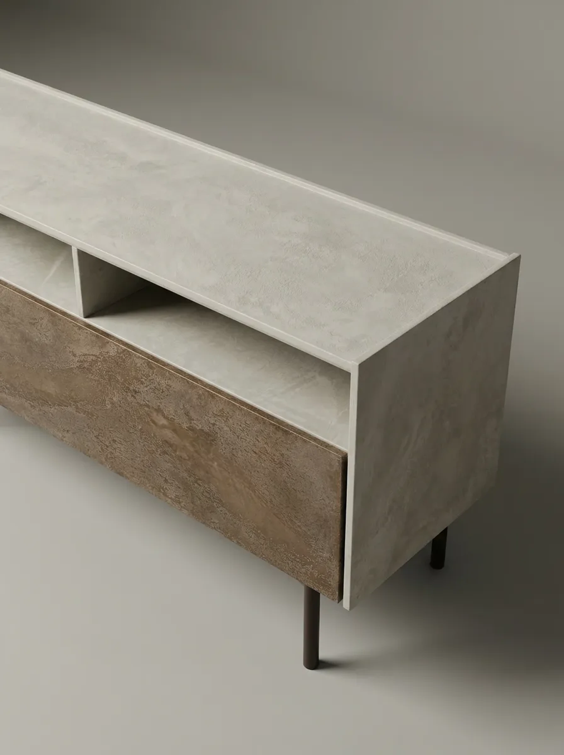 Light-toned furniture piece with a mineral finish